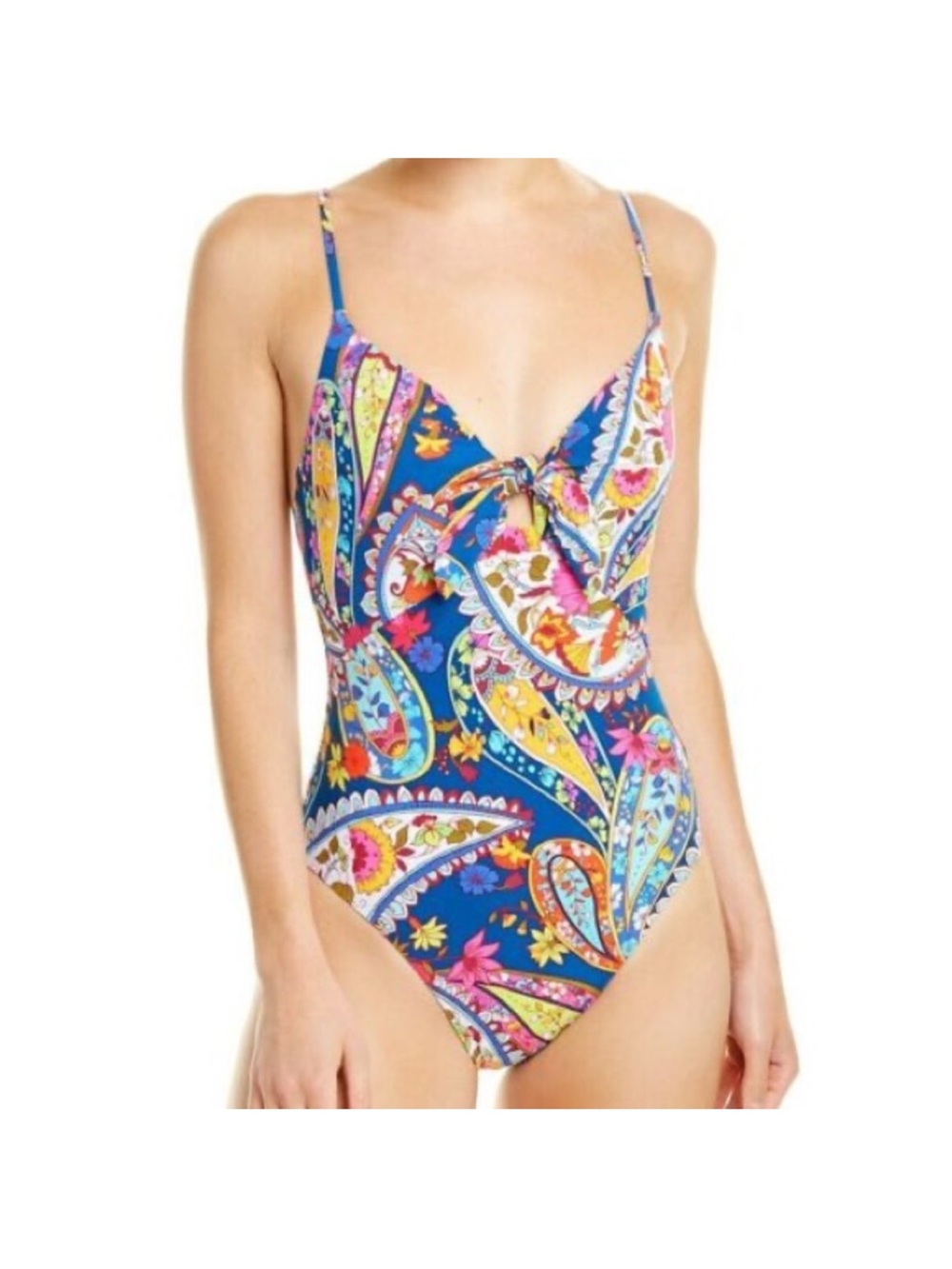 Trina Turk Moroccan Paisley Swimsuit High Leg Front Tie size 10